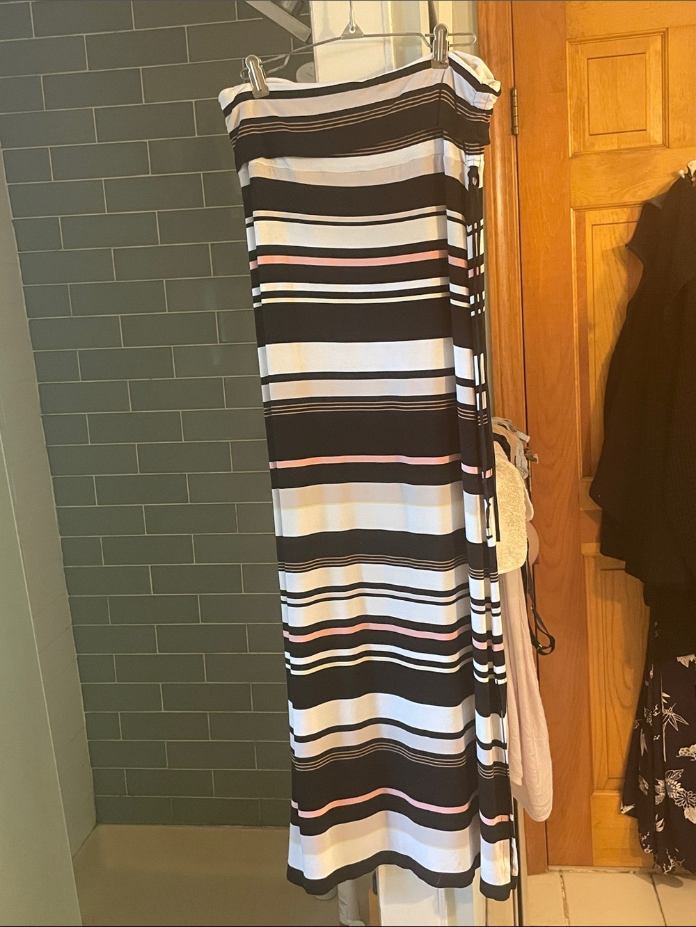 White House Black Market Black, White & Pink Striped Maxi Skirt